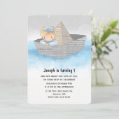 Jongen in Boot Babys Eerste Verjaardag Uitnodiging (Staand voorkant)