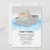 Jongen in Boot Babys Eerste Verjaardag Uitnodiging (Voorkant)