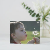 Jongen in dandelion weide. briefkaart (Staand voorkant)