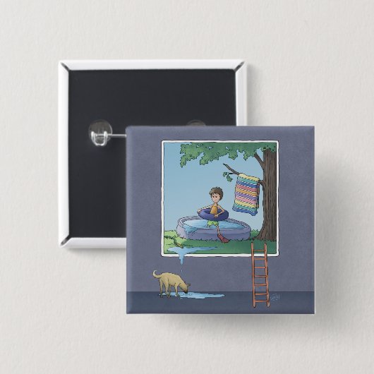 Jongen in de kinderpool-knop vierkante button 5,1 cm (Voorkant /achterkant)