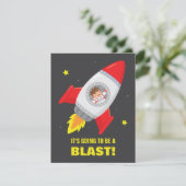 Jongen in de Rocket Ship Space Kids Birthday-uitno Kaart (Staand voorkant)