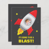 Jongen in de Rocket Ship Space Kids Birthday-uitno Kaart (Voorkant / Achterkant)