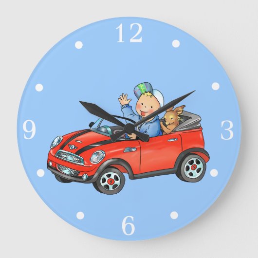 Jongen in de rode Speelgoed auto - wandklok (Voorkant)