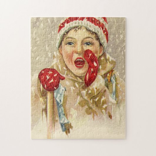  jongen in de sneeuw legpuzzel (Verticaal)