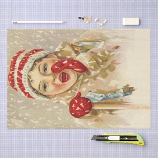  jongen in de sneeuw tissuepapier (Craft)