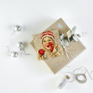  jongen in de sneeuw vierkante visitekaartje