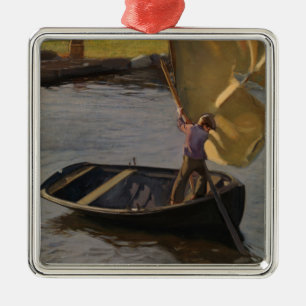 Jongen in een zeilboot op de rivier (door Magnus E Metalen Ornament