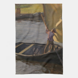 Jongen in een zeilboot op de rivier (door Magnus E Theedoek