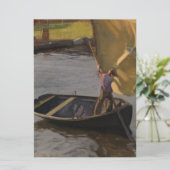 Jongen in een zeilboot op de rivier kaart (Staand voorkant)