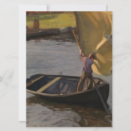 Jongen in een zeilboot op de rivier kaart