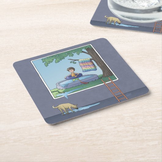 Jongen in het kinderbad Square Paper Onderzetter (Schuin)