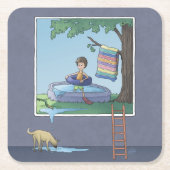 Jongen in het kinderbad Square Paper Onderzetter (Voorkant)
