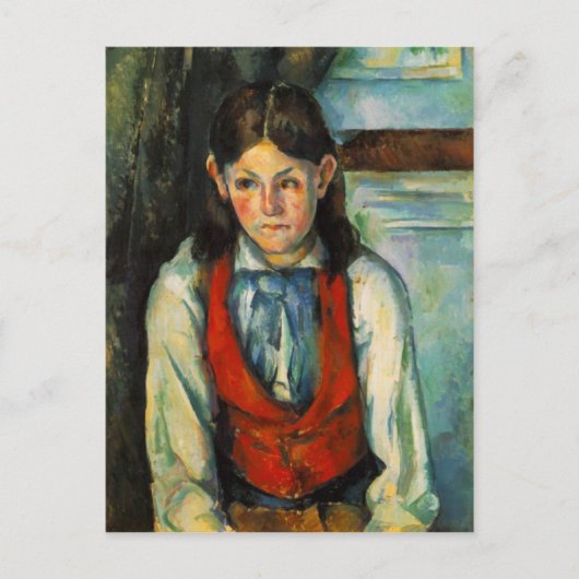 Jongen in het rode vest briefkaart (Voorkant)