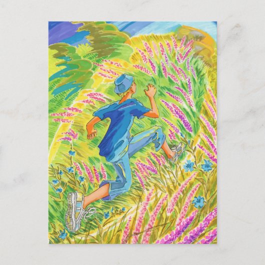 Jongen in lavendelveld briefkaart (Voorkant)
