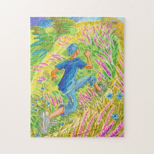 Jongen in lavendelveld legpuzzel (Verticaal)