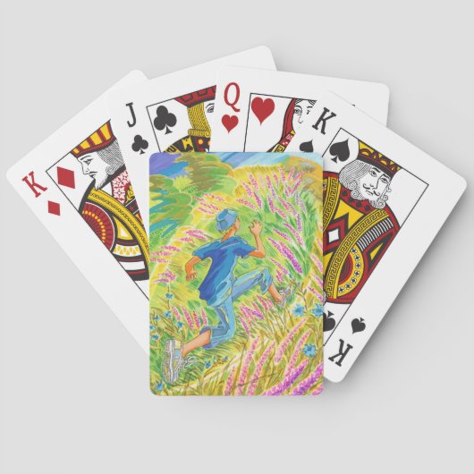 Jongen in lavendelveld pokerkaarten (Achterkant)
