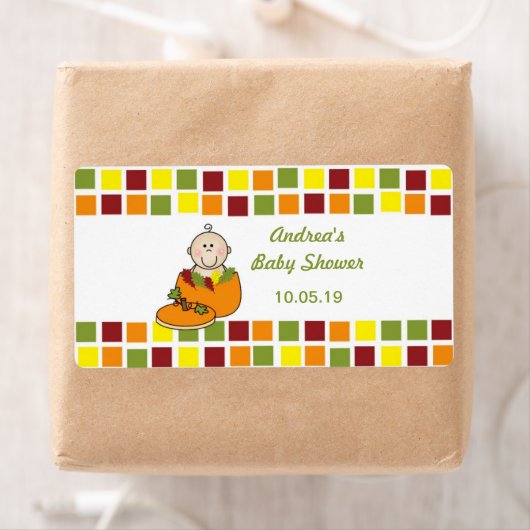 Jongen in Pompoen Baby shower Waterflesetiketten Etiket (Insitu)