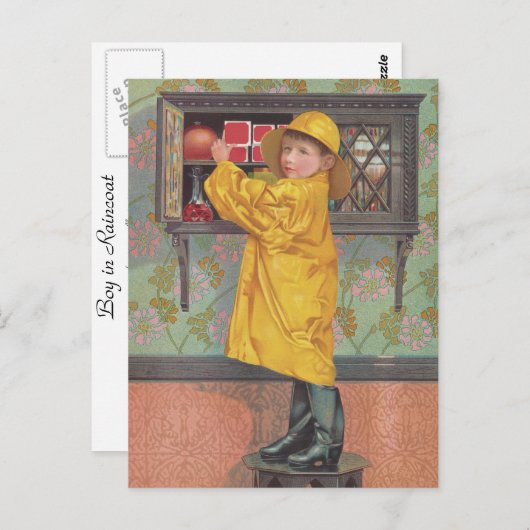 Jongen in Rainmantel Briefkaart (Voorkant / Achterkant)