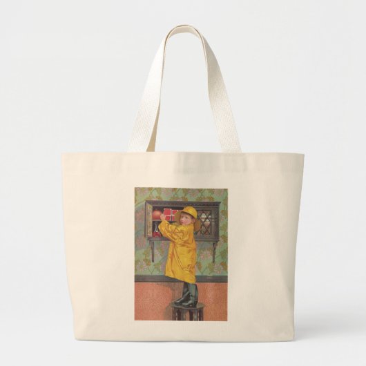 Jongen in Rainmantel Grote Tote Bag (Voorkant)