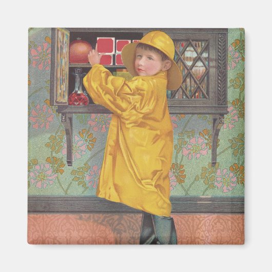 Jongen in Rainmantel Magneet (Voorkant)