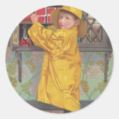 Jongen in Rainmantel Ronde Sticker (Voorkant)