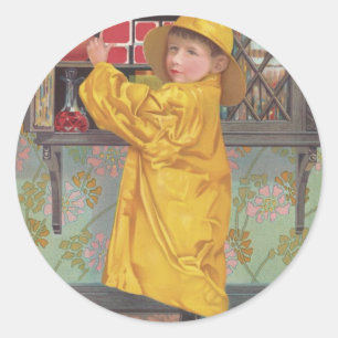 Jongen in Rainmantel Ronde Sticker
