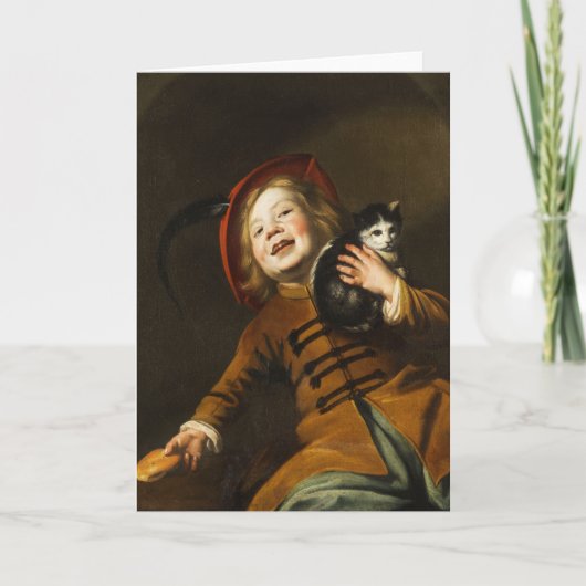 Jongen in Red Pet Holding Kitten door Judith Leyst Kaart (Voorkant)