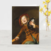 Jongen in Red Pet Holding Kitten door Judith Leyst Kaart (Gele Bloem)