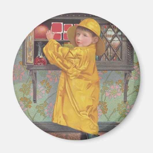 Jongen in regenjas magneet (Voorkant)