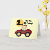 Jongen in Rode Auto 2e Verjaardag Tshirts en gesch Kaart (Gele Bloem)