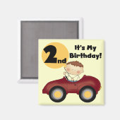 Jongen in Rode Auto 2e Verjaardag Tshirts en gesch Magneet (Voorkant / Achterkant)