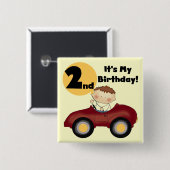 Jongen in Rode Auto 2e Verjaardag Tshirts en gesch Vierkante Button 5,1 Cm (Voorkant /achterkant)