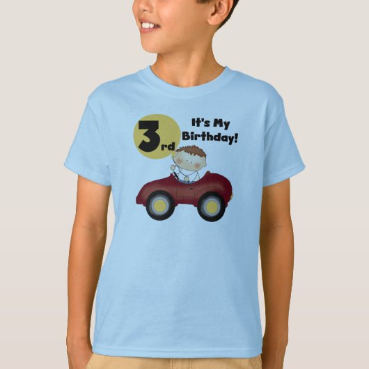 Jongen in Rode Auto 3e Verjaardag T-shirts en gesc (Voorkant)