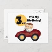 Jongen in Rode Auto 3e Verjaardag T-shirts en gesc Briefkaart (Voorkant / Achterkant)