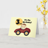Jongen in Rode Auto 3e Verjaardag T-shirts en gesc Kaart (Gele Bloem)