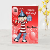 Jongen in rood en blauw met ouderdag kaart (Gele Bloem)