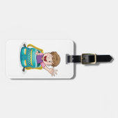 Jongen in rugzak Waving Fun School Kind Bagagelabel (Voorkant horizontaal)