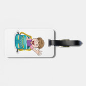Jongen in rugzak Waving Fun School Kind Bagagelabel (Achterkant horizontaal)