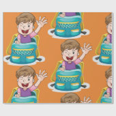 Jongen in rugzak Waving Fun School Kind Cadeaupapier (Vlak)