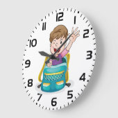 Jongen in rugzak Waving Fun School Kind Grote Klok (Hoek)