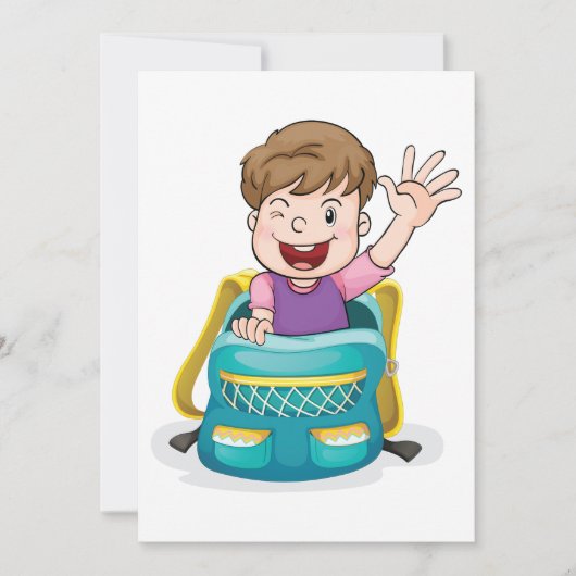 Jongen in rugzak Waving Fun School Kind Kaart (Voorkant)