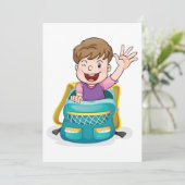 Jongen in rugzak Waving Fun School Kind Kaart (Staand voorkant)