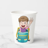 Jongen in rugzak Waving Fun School Kind Papieren Bekers (Voorkant)