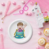 Jongen in rugzak Waving Fun School Kind Papieren Bordje (Feest)