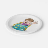 Jongen in rugzak Waving Fun School Kind Papieren Bordje (Gekanteld)