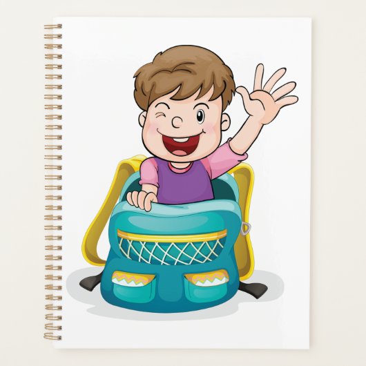 Jongen in rugzak Waving Fun School Kind Planner (Voorkant)