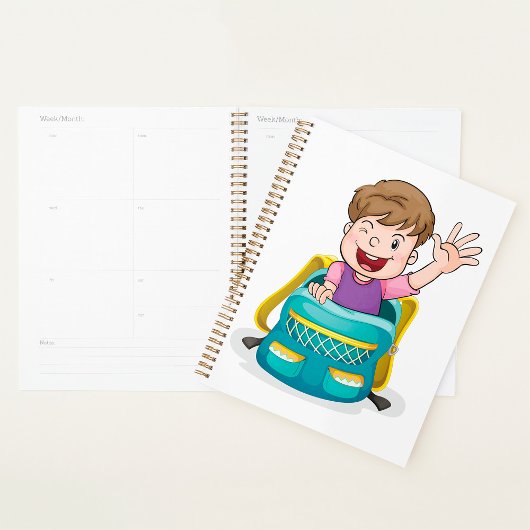 Jongen in rugzak Waving Fun School Kind Planner