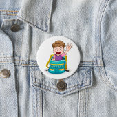 Jongen in rugzak Waving Fun School Kind Ronde Button 7,6 Cm