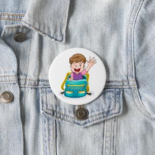 Jongen in rugzak Waving Fun School Kind Ronde Button 7,6 Cm