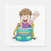 Jongen in rugzak Waving Fun School Kind Servet (Voorkant)